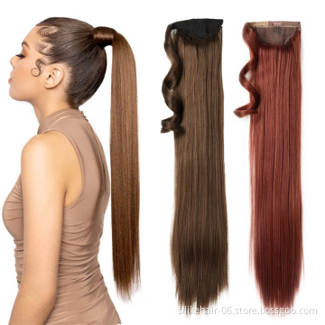 Wholesale 24 inch Red Brown Straight Drawstring Ponytail Hairpiece With Hairpins Pony Tail Hair Extensions Synthetic Ponytail